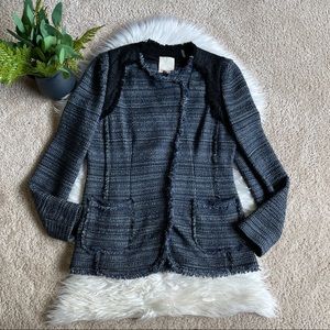 Rebecca Taylor Blue Tweed Lace Insert Jacket